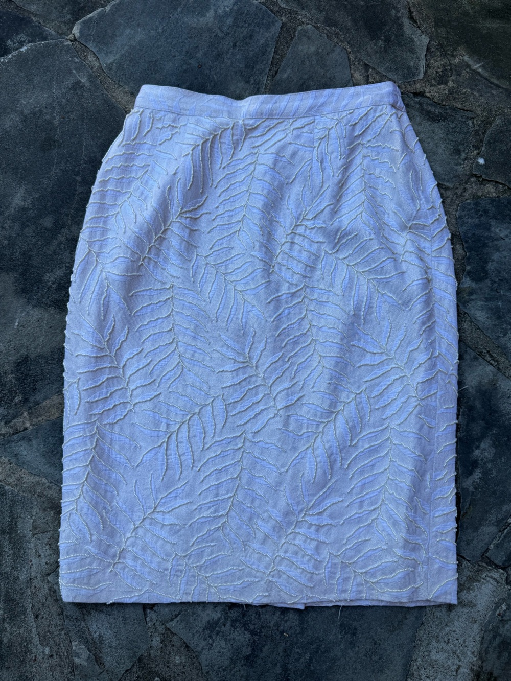 Carmen Marc Valvo White Skirt with‎ Subtle Leaf Beaded Detail, Size 8